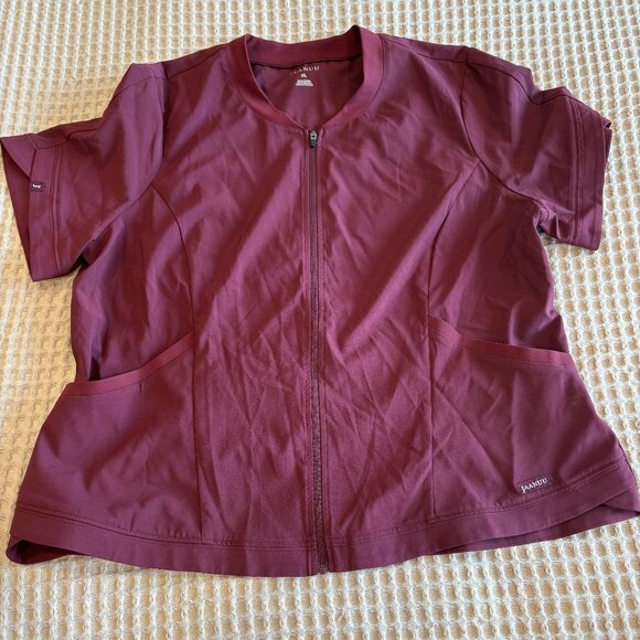 Jaanuu Women's Tulip Zip Scrub Top - BURGUNDY - XL - Picture 1 of 5